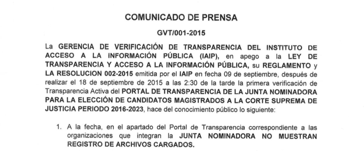 IAIP lanza Comunicado de Prensa porque la Junta Nominadora hasta la fecha no ha publicado nada en su Portal de Transparencia